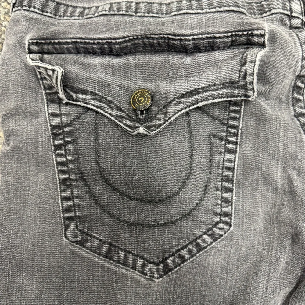 True Religion Ricky Relaxed Straight Jeans Mens 42 Rinse Black Faded Flap Pocket